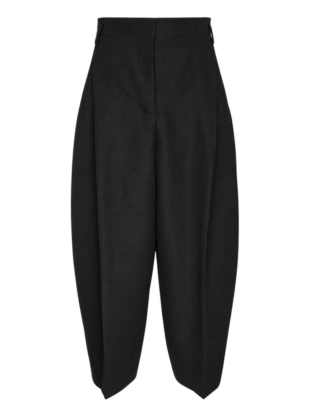Jacquemus Le Pantalon Miami black high-waisted trousers with a curved wide leg and cropped tapered hem, front view