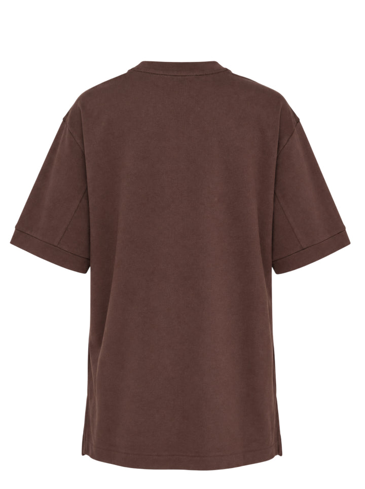Jacquemus Le Montaigne oversized short sleeve tee in chocolate brown with woven script label on the chest - view 2