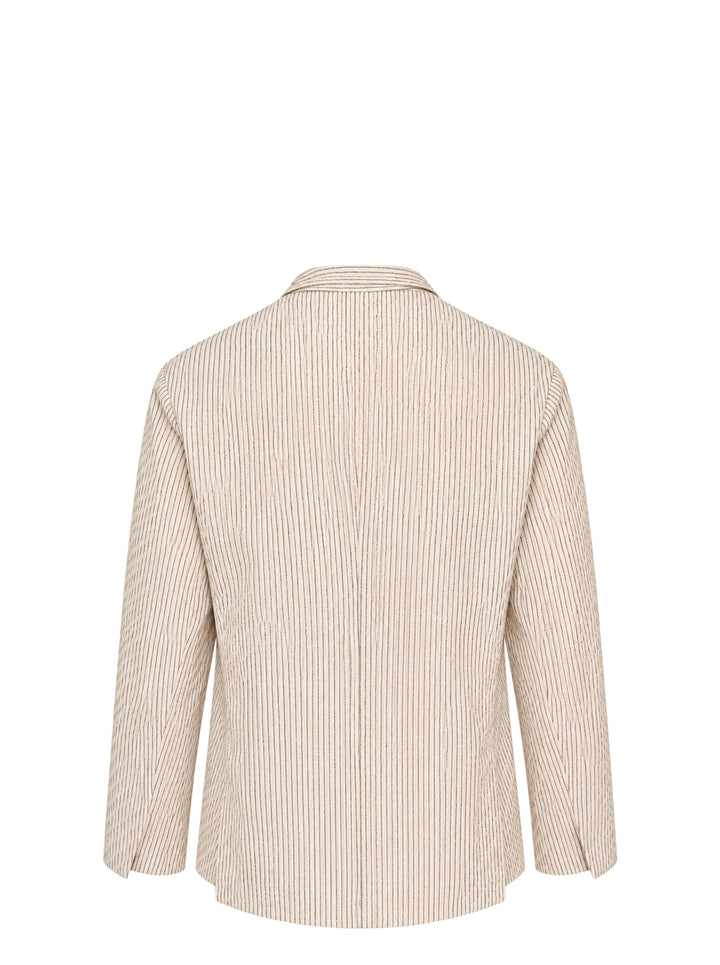 Jacquemus La Veste Palmier cream pinstriped three-button blazer with notched lapel, welt pockets and curved hem - view 2