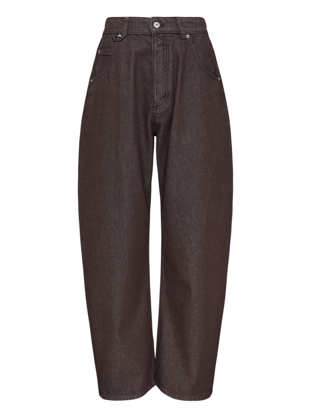 Jacquemus Le De-Nîmes Tempo high-rise curved wide-leg jeans in brown denim, front view