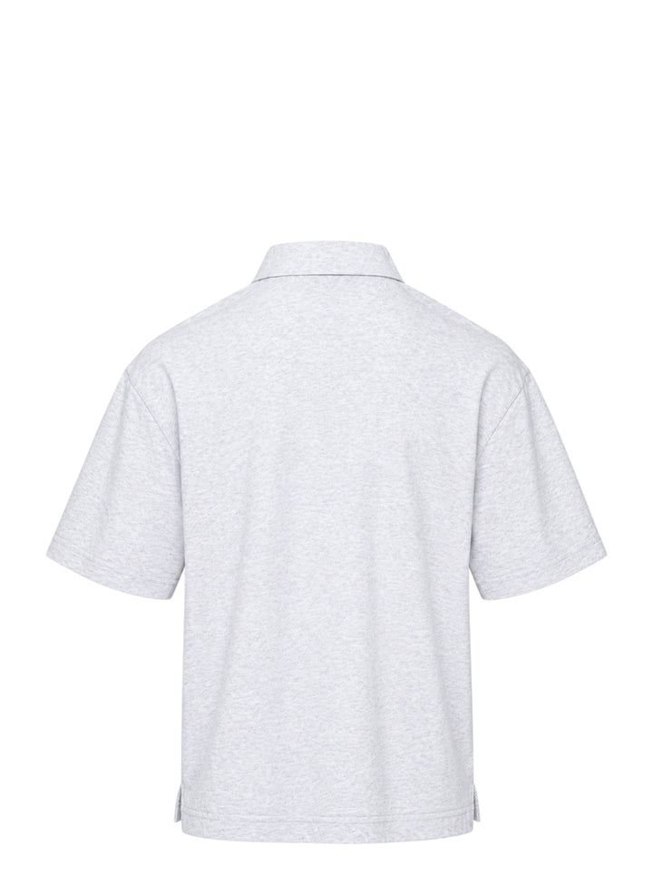 Jacquemus Le Polo Ruban in heather grey with a pointed collar, two-button placket and woven ribbon label at the hem - view 2