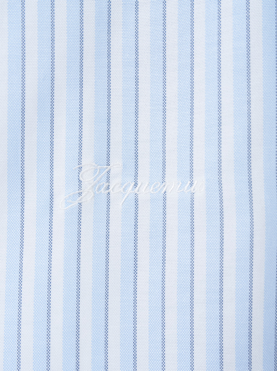 Jacquemus La Chemise Flash light blue and white striped zip-front shirt with red leather zip pull and pointed collar - view 3