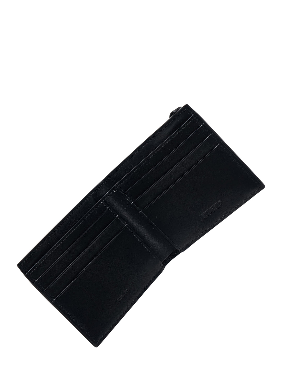 Jacquemus Le Porte Miami black leather bifold wallet with stitched strap and silver-tone sphere closure - view 3