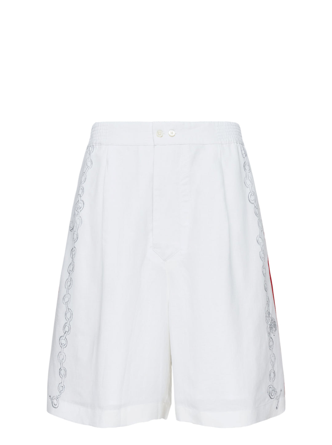 Jacquemus Le Short Pyjama white knee-length shorts with hand-drawn chain print and elasticated waistband