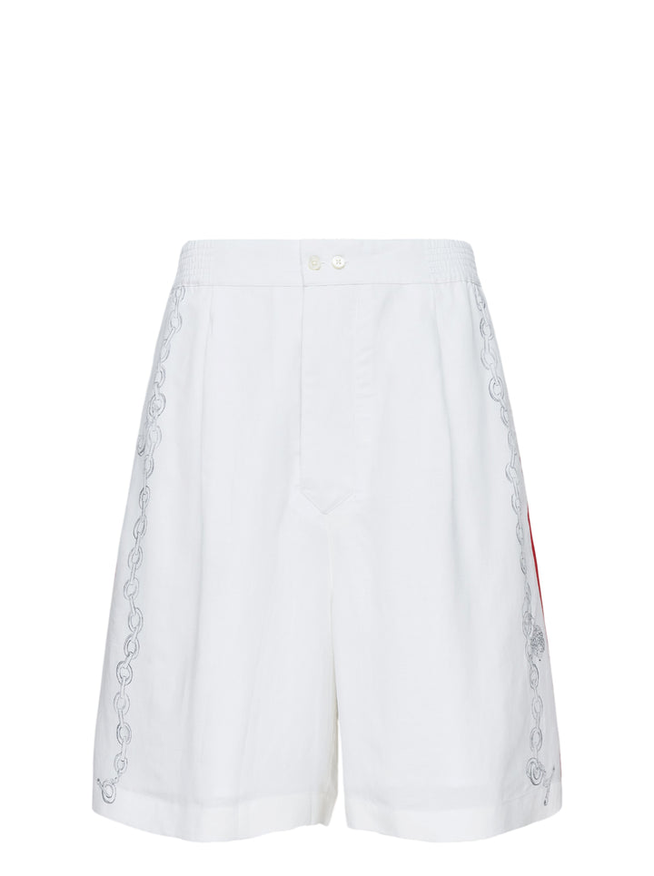 Jacquemus Le Short Pyjama white knee-length shorts with hand-drawn chain print and elasticated waistband
