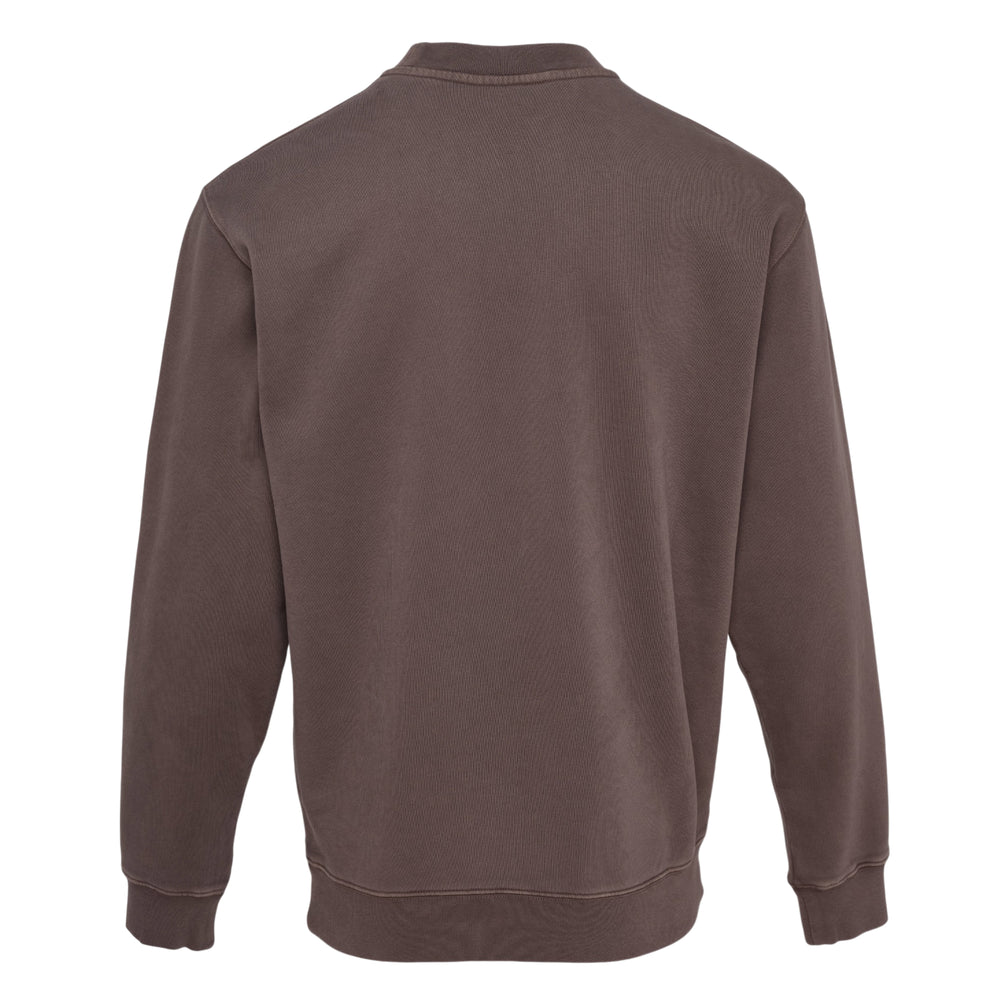 Jacquemus Le Sweatshirt Gros Grain in dark brown, featuring a relaxed crew neck silhouette, ribbed cuffs and hem, and a tonal gros grain logo patch on the chest