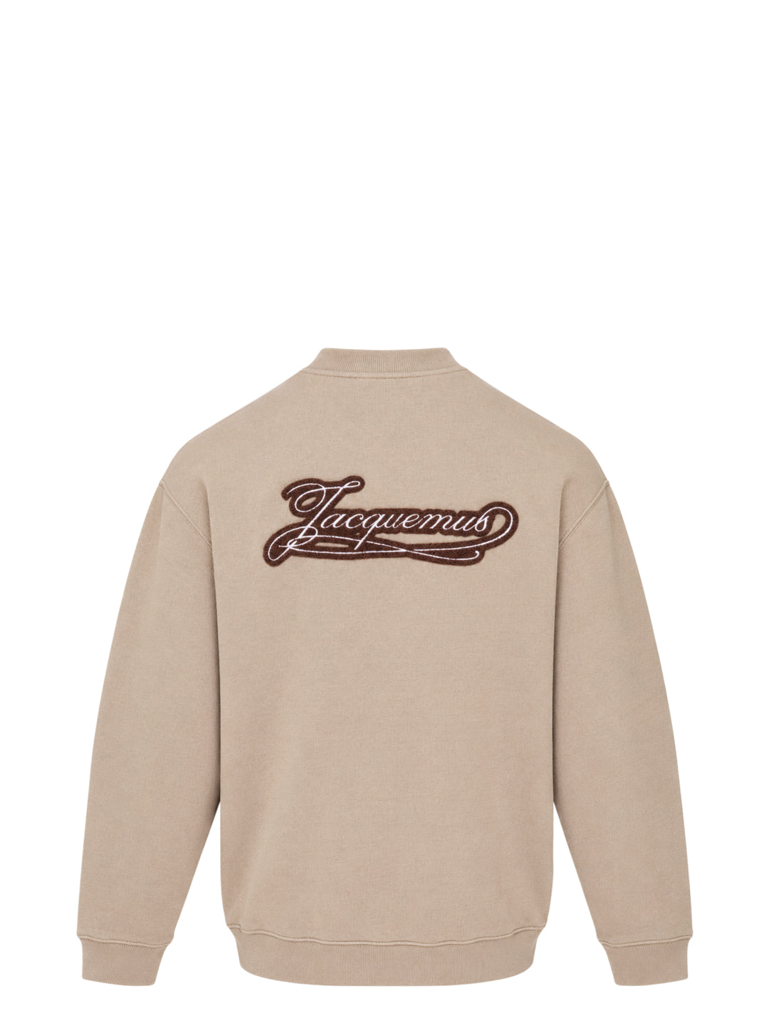 Jacquemus Torneo sweatshirt in taupe with ribbed mock neck and a Le Palmier palm illustration label at the hem - view 2