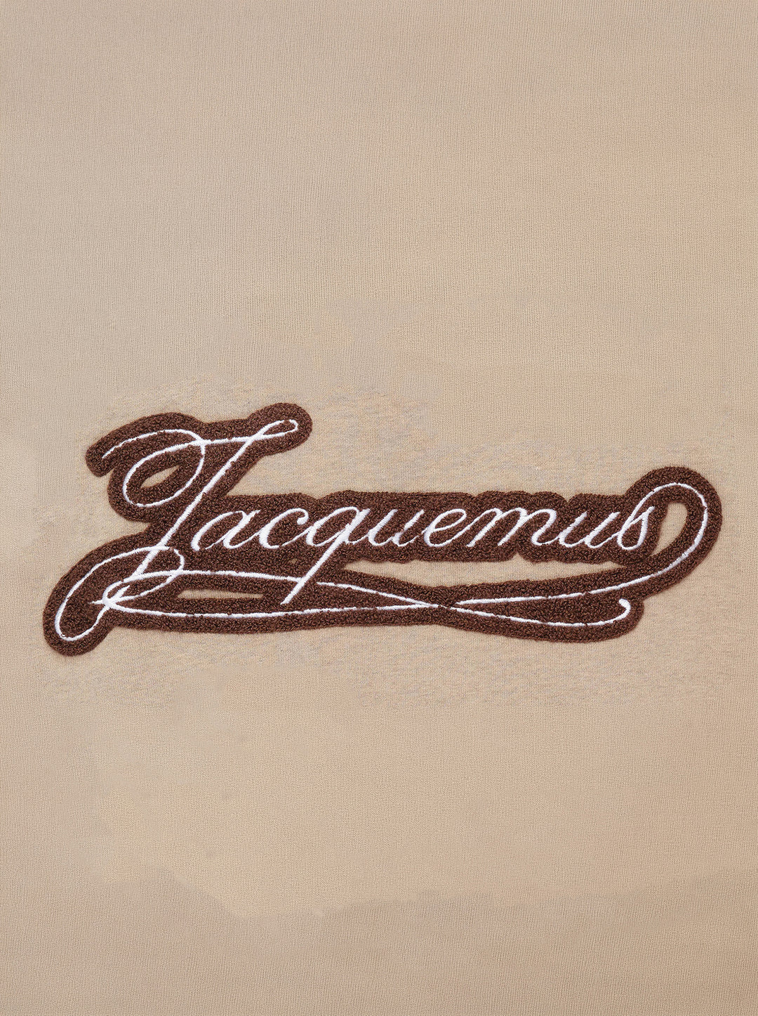 Jacquemus Torneo sweatshirt in taupe with ribbed mock neck and a Le Palmier palm illustration label at the hem - view 4