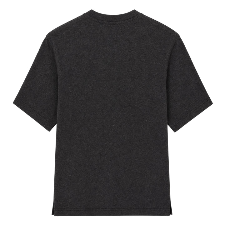 Jacquemus Le T-Shirt Ruban in charcoal grey, featuring a boxy silhouette, crew neckline, and a tonal signature woven label patch at the chest - view 2