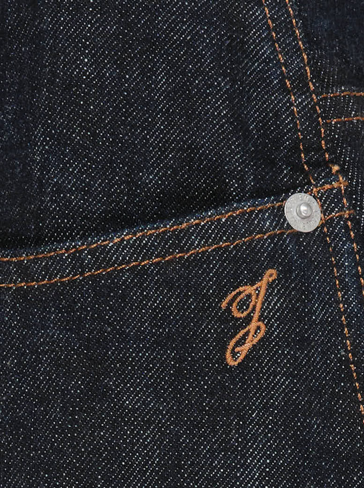 Jacquemus Le De-Nîmes Ovalo jeans in dark indigo denim with a curved barrel leg, front pleats and contrast topstitching - view 4