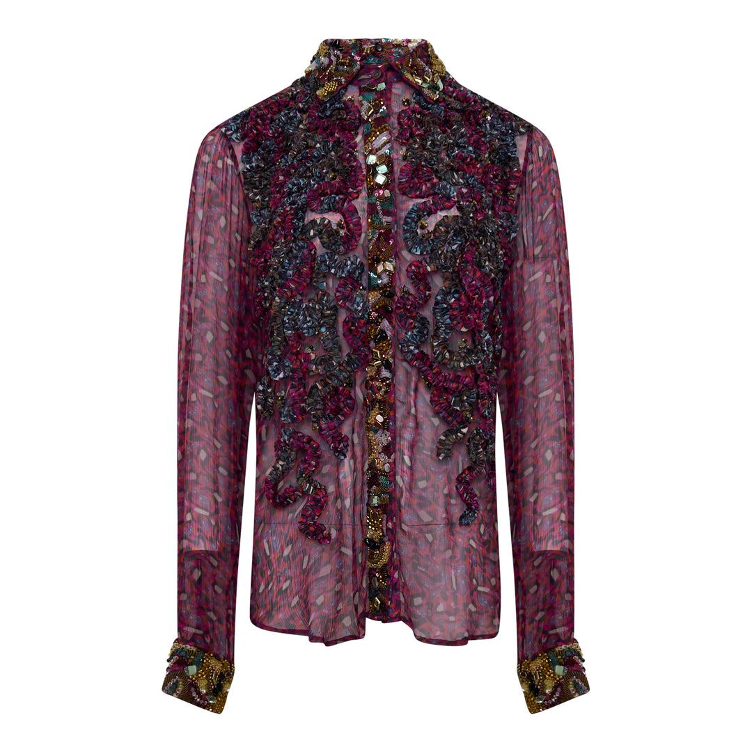 Embellished Sheer Printed Blouse