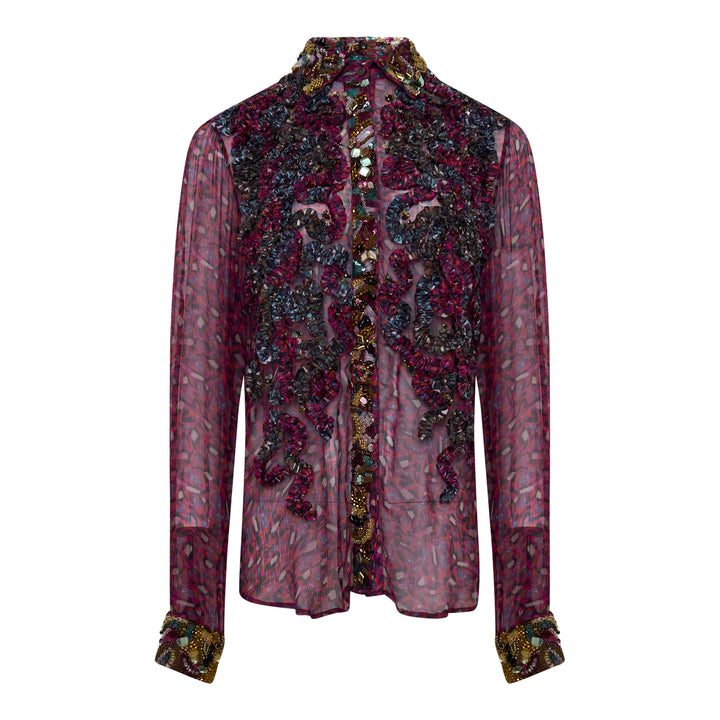 Embellished Sheer Printed Blouse