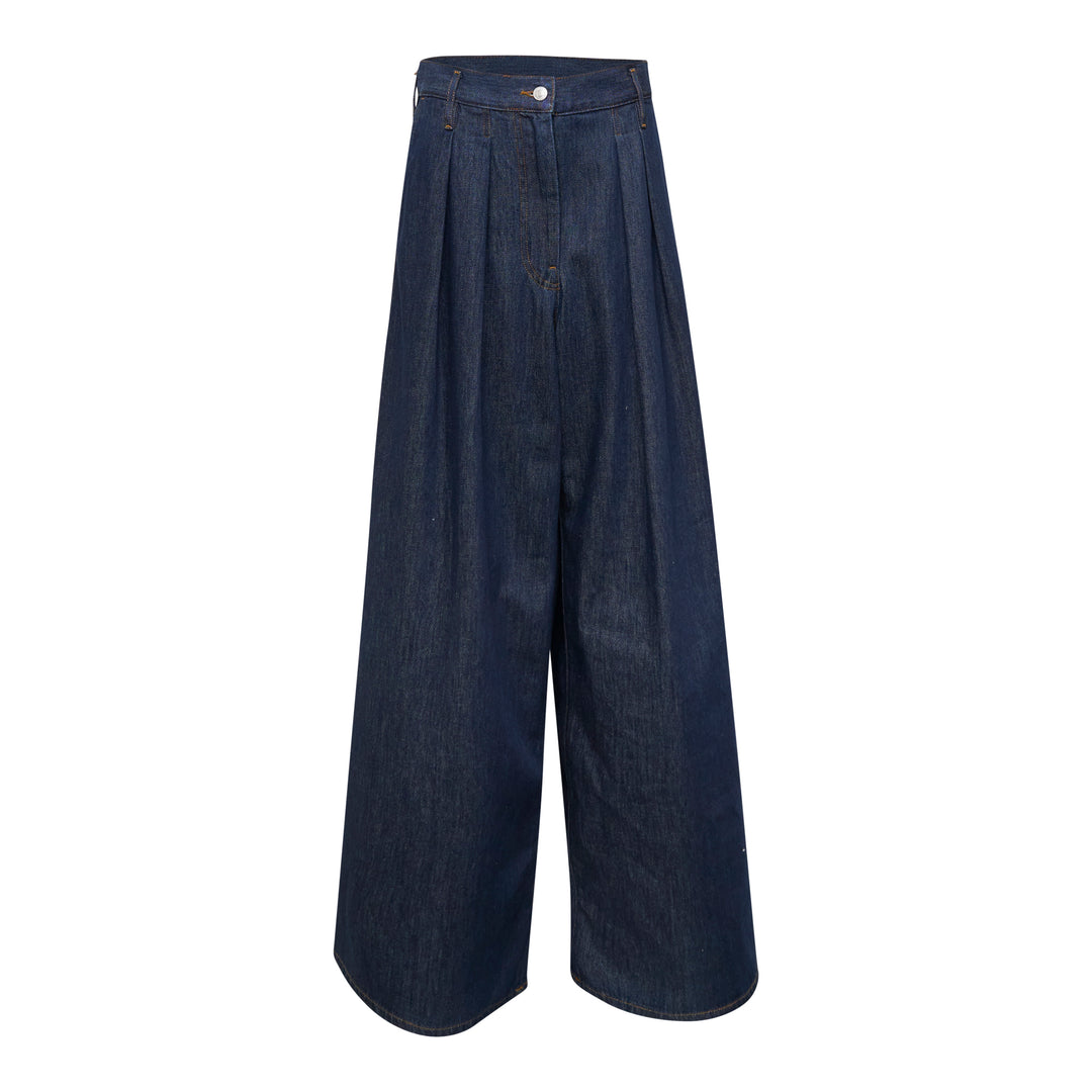 Pleated Wide-Leg Jeans