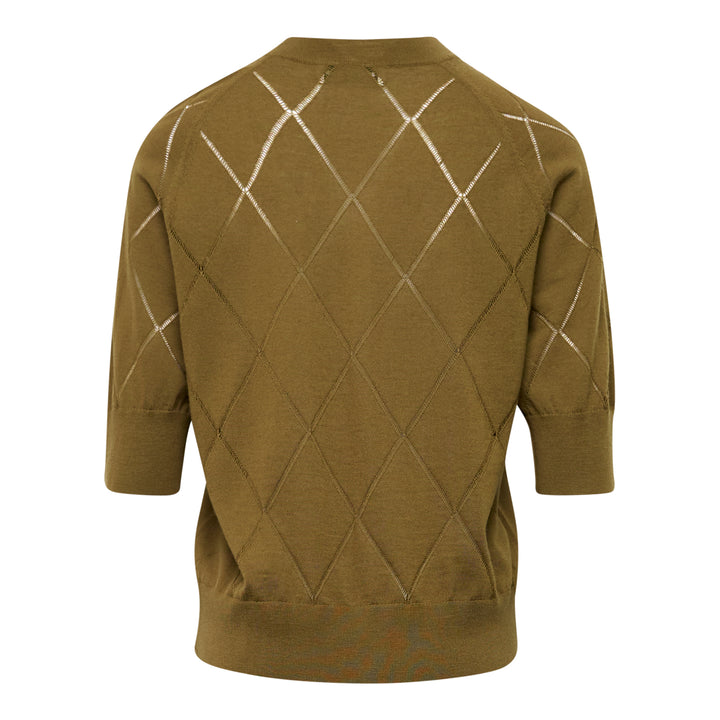 Short Sleeve Argyle Knit Sweater