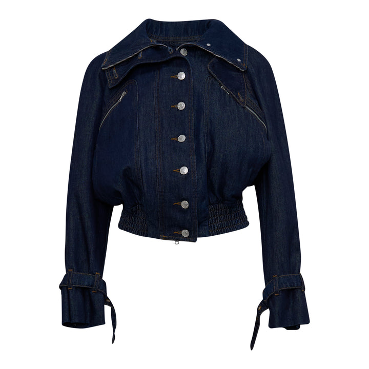 Cropped Denim Bomber Jacket