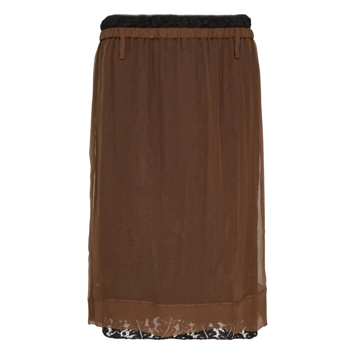 Brown Chiffon Lace Trim Skirt