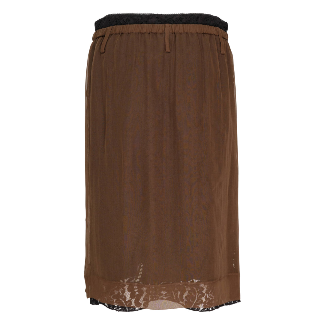 Brown Chiffon Lace Trim Skirt