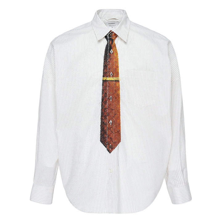Trompe L'Oeil Tie Embroidery Long Sleeve Shirt