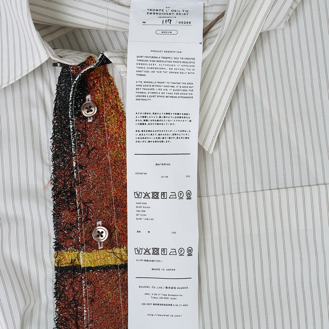 Trompe L'Oeil Tie Embroidery Long Sleeve Shirt