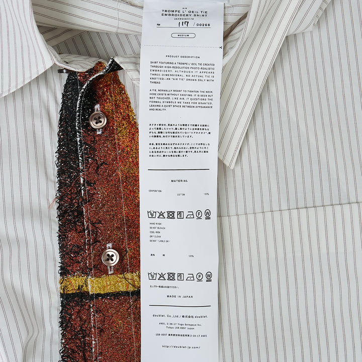 Trompe L'Oeil Tie Embroidery Long Sleeve Shirt