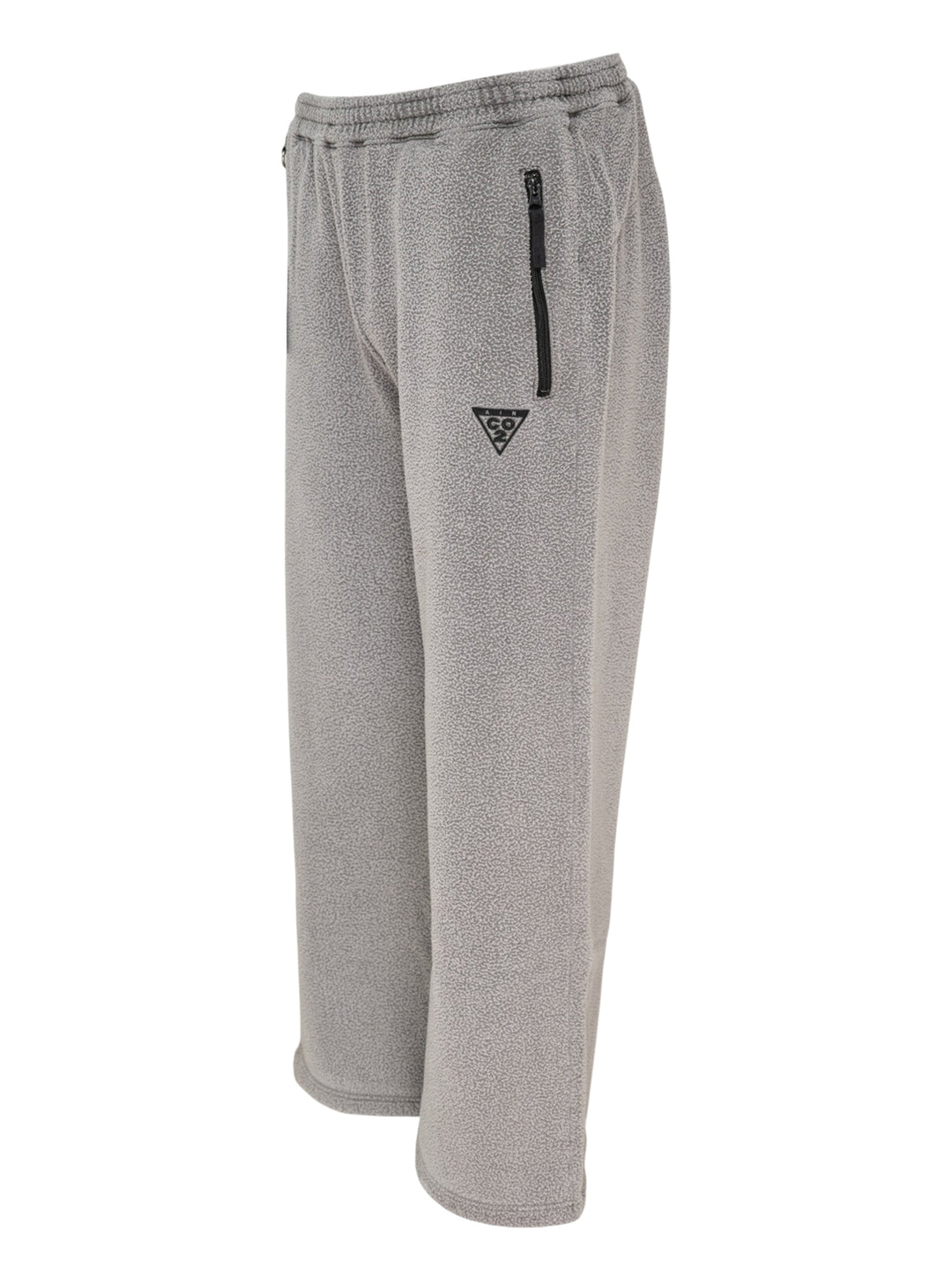 doublet Air Yarn Fleece Pants in heathered grey, featuring a wide-leg silhouette, elasticated drawstring waistband, zip side pockets, and a triangle logo patch at the hip - view 3