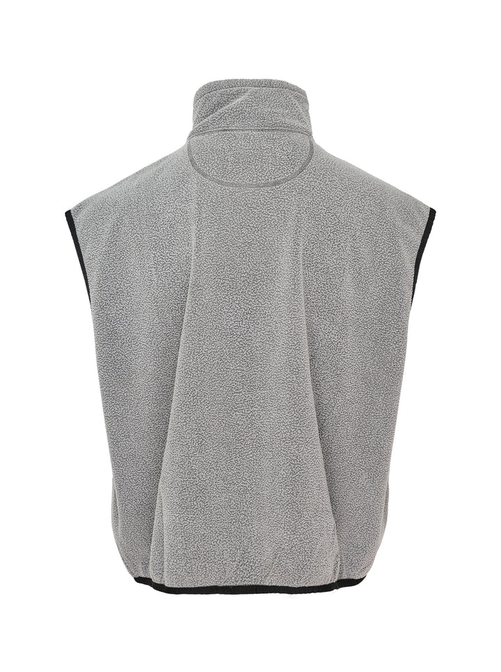 doublet Air Yarn Fleece Vest in heather grey with speckled bouclé texture, full-zip stand collar, contrast black binding at armholes, and embroidered triangle logo on the chest - view 2