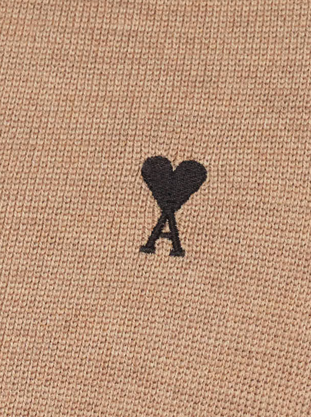 AMI Alexandre Matiussi camel V-neck cardigan with dark tonal button fastening and Ami de Cœur logo embroidery on the chest - view 3