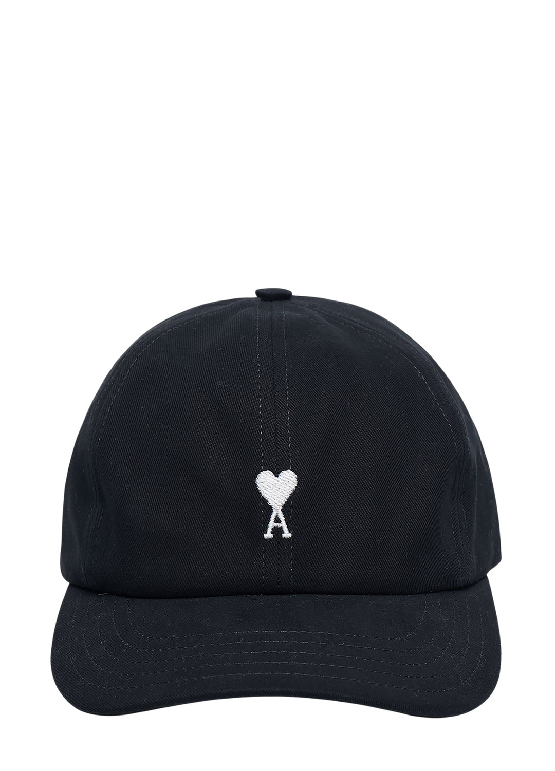 AMI Paris black cotton baseball cap with white Ami de Coeur heart-and-A embroidered logo on the front panel