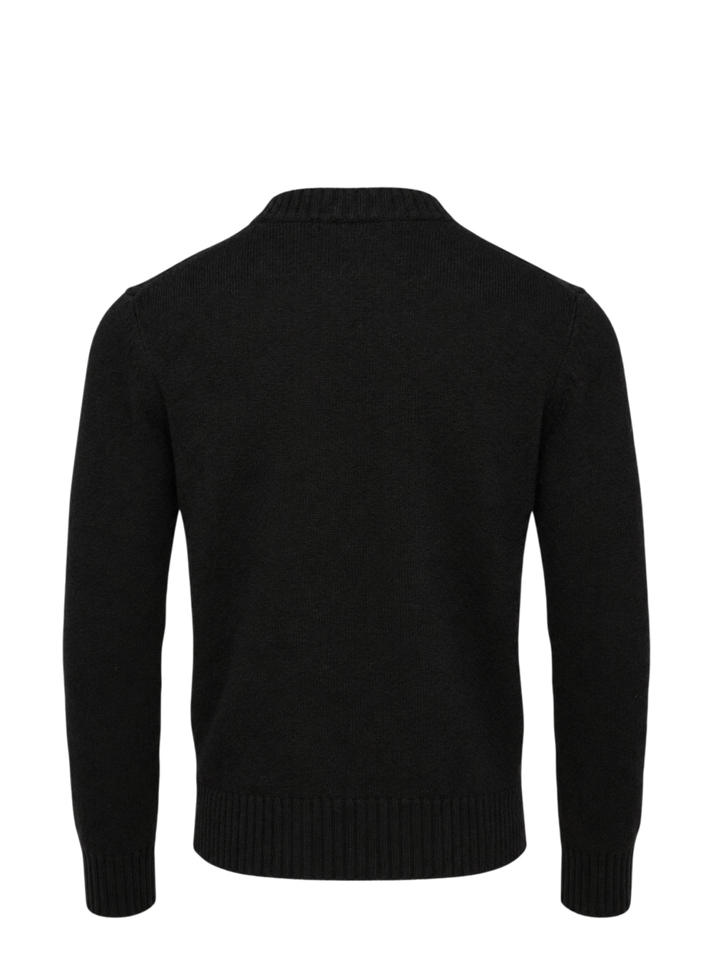 AMI Tonal Crewneck Sweater in black with ribbed collar, cuffs, and hem — front view - view 2