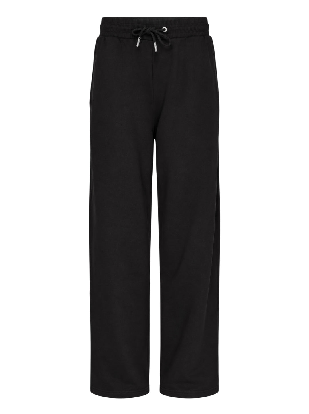 AMI Contrast Wide Leg Sweatpants in black with elasticated drawstring waistband and wide straight-cut silhouette, shown flat against a white background