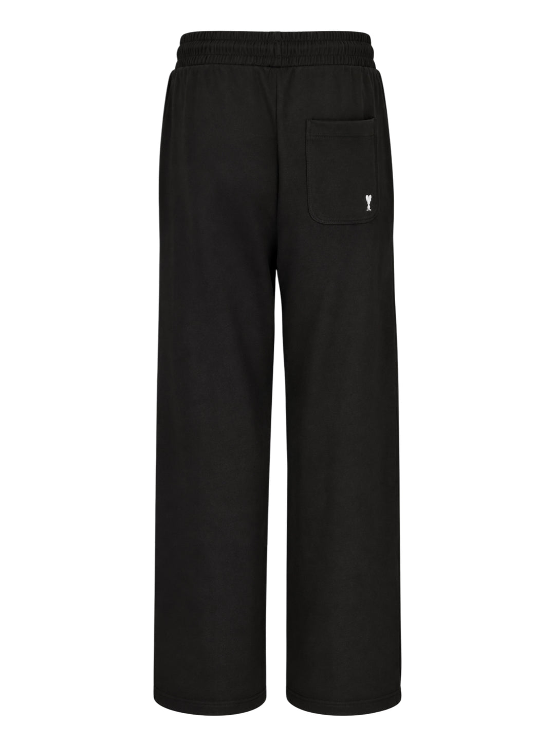 AMI Contrast Wide Leg Sweatpants in black with elasticated drawstring waistband and wide straight-cut silhouette, shown flat against a white background - view 2
