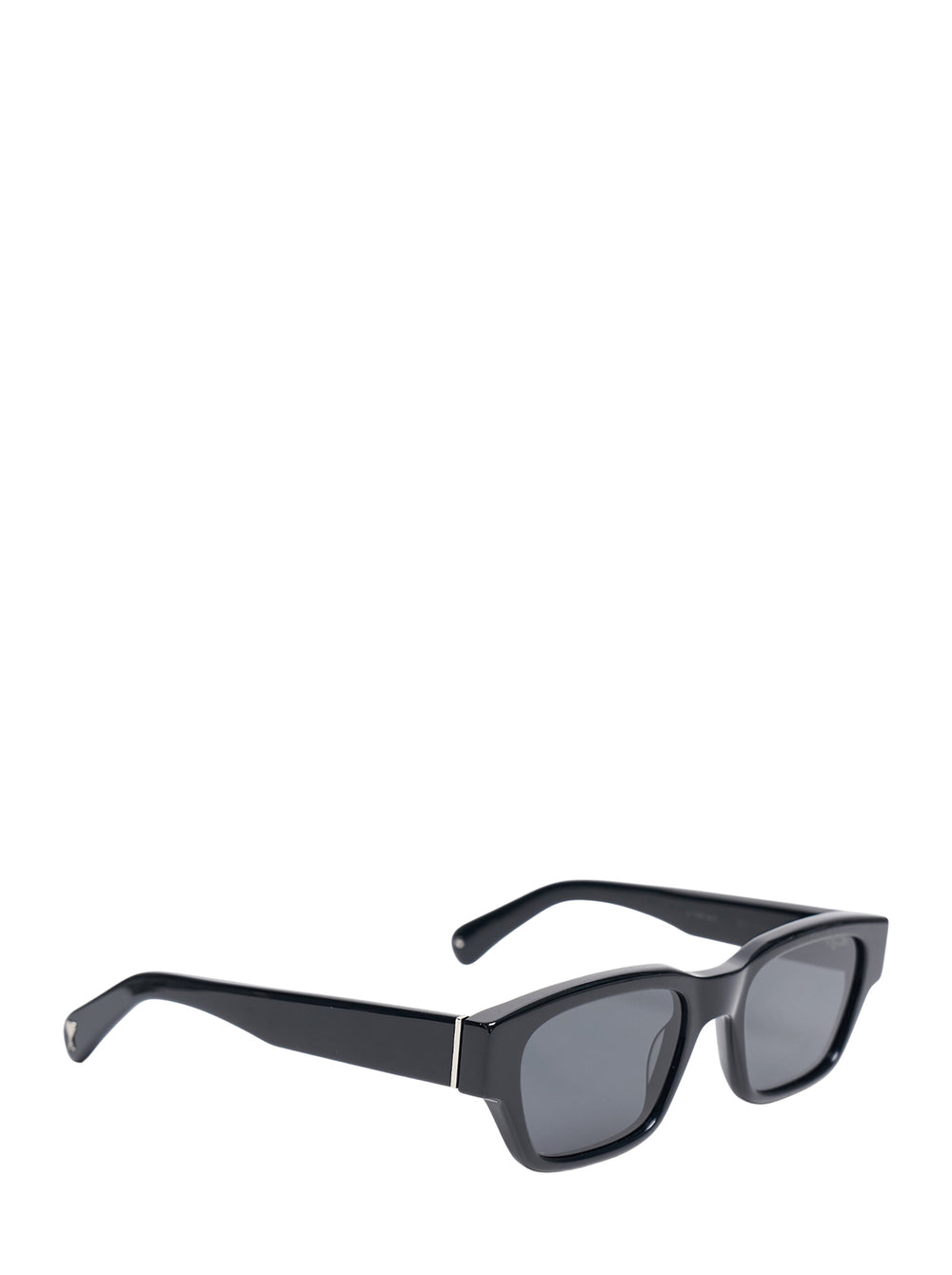 AMI square frame sunglasses in glossy black acetate with dark grey lenses and silver-tone temple hinge hardware, front view - view 2