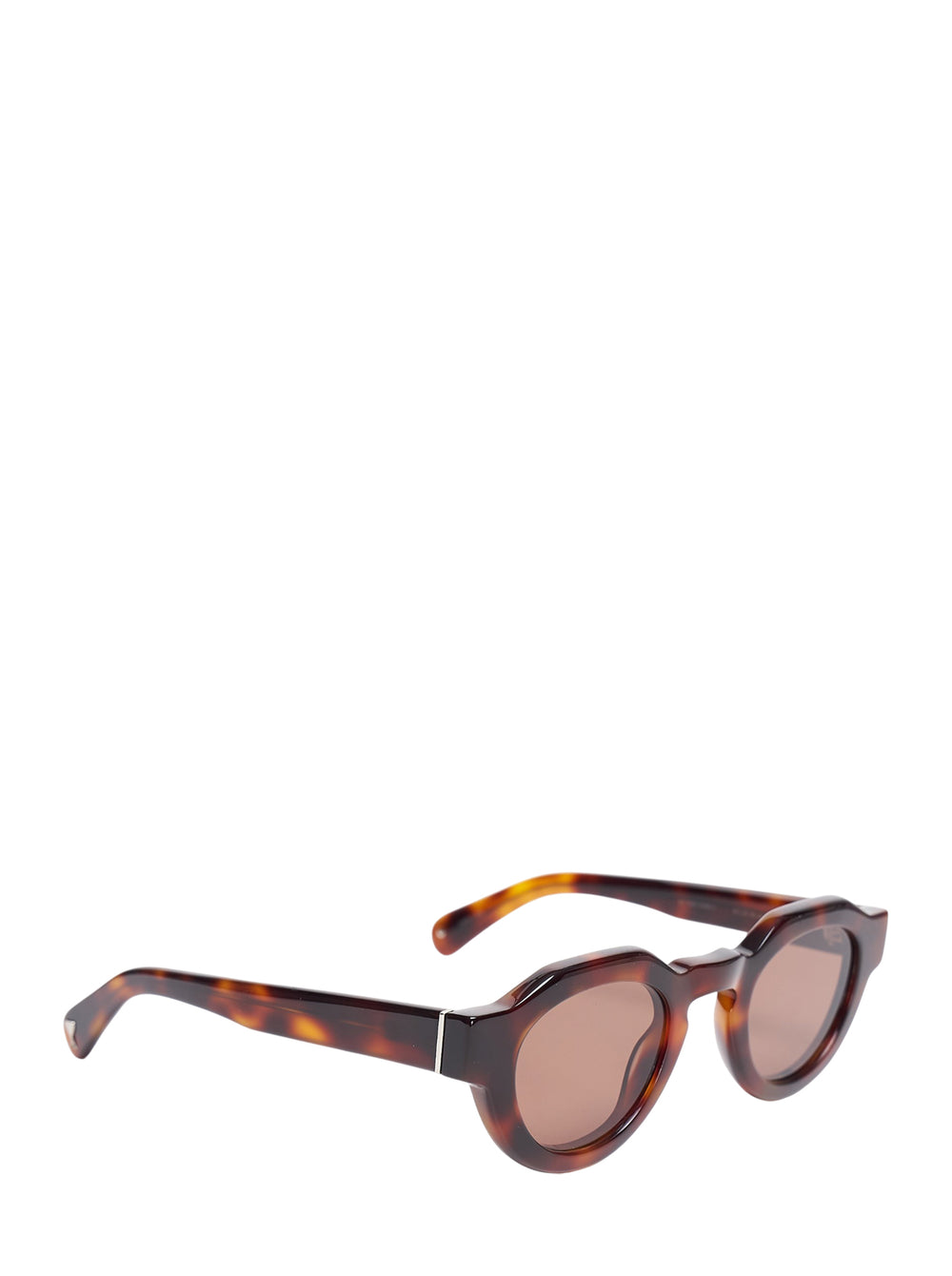 AMI round tortoiseshell acetate sunglasses with brown tinted lenses and a bold notched bridge, front view - view 2