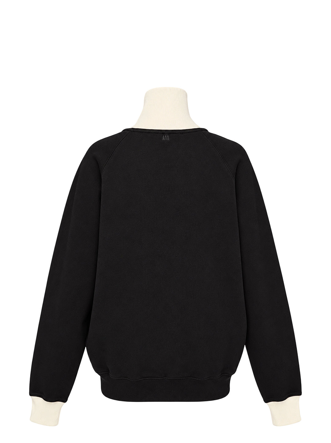 AMI black zip-up sweatshirt with cream funnel collar, ribbed cuffs and embroidered Ami de Coeur logo on the chest - view 2