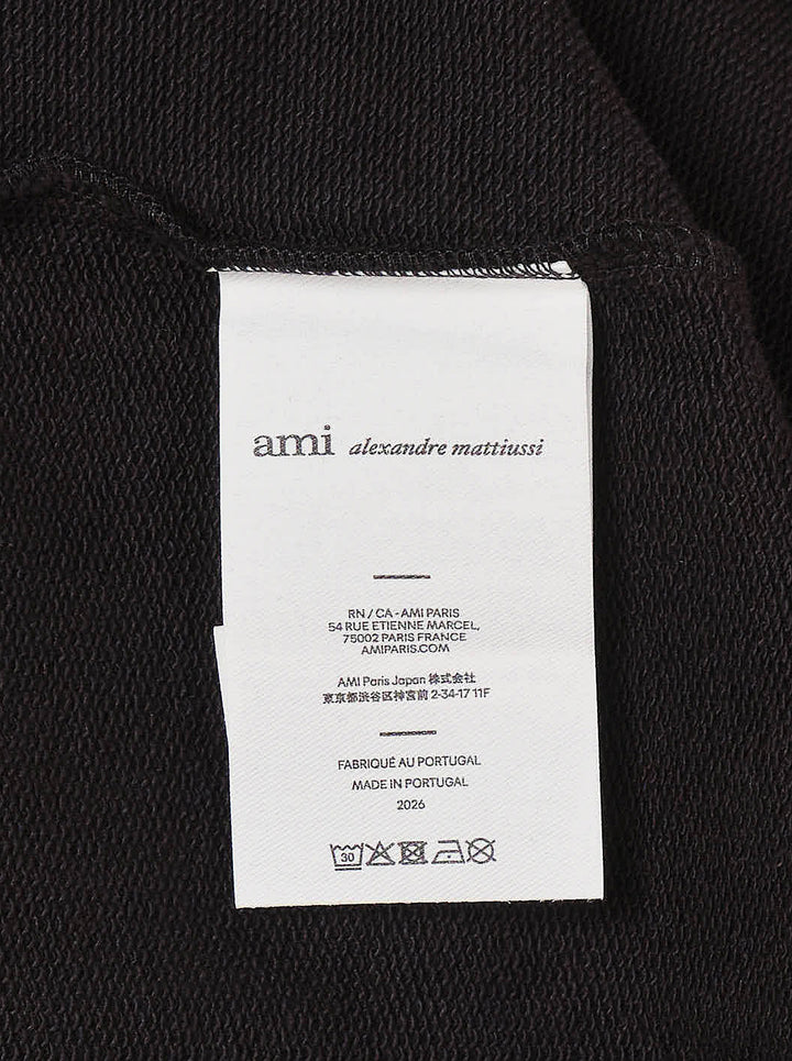 AMI black zip-up sweatshirt with cream funnel collar, ribbed cuffs and embroidered Ami de Coeur logo on the chest - view 3