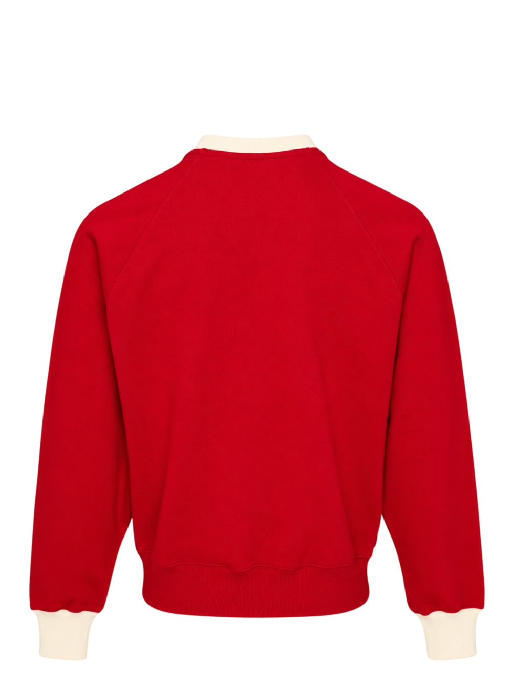 AMI Paris Bicolor Crewneck Sweatshirt in red with cream contrast ribbed collar and cuffs, featuring an embroidered Ami de Cœur logo on the chest - view 2