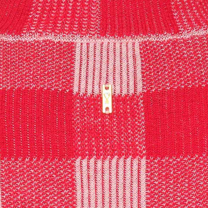 Short Sleeve Gingham Knit Sweater