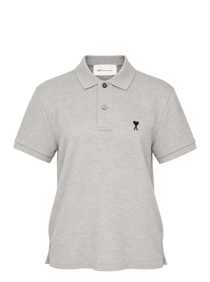 Ami Alexandre Mattiussi heather grey piqué polo shirt with Ami de Cœur embroidered heart-A logo on the chest and two-button placket