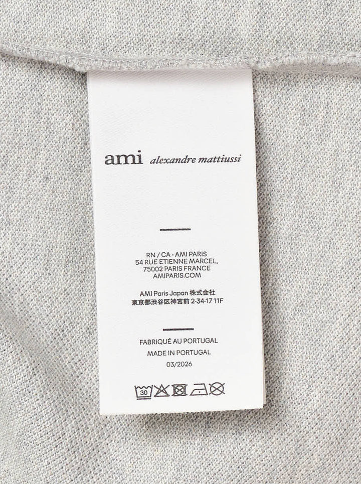 Ami Alexandre Mattiussi heather grey piqué polo shirt with Ami de Cœur embroidered heart-A logo on the chest and two-button placket - view 4