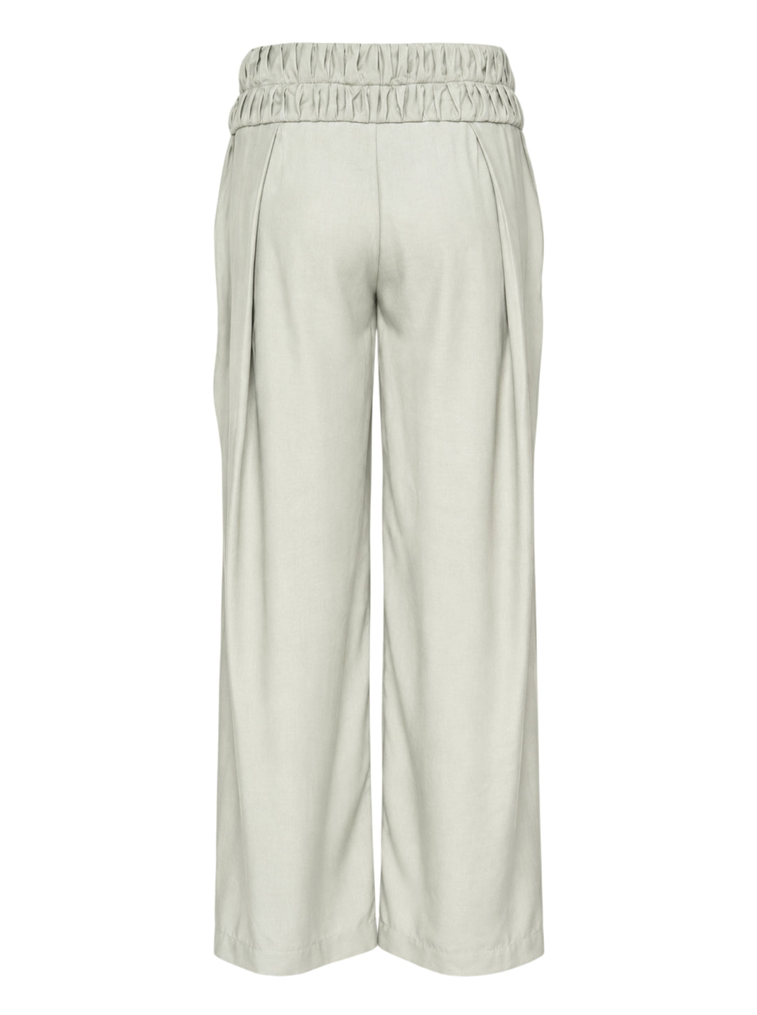 Pauline Dujancourt Georgina pleated wide-leg trousers in sage cupro with a double ruched high waistband, shown from the front - view 2