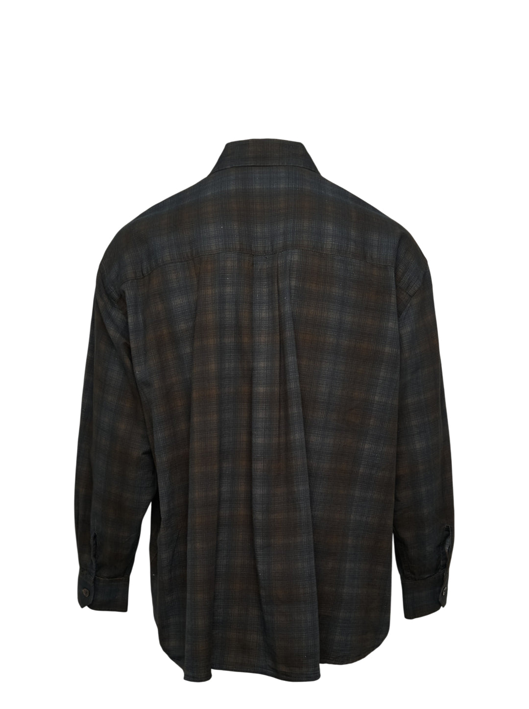 Our Legacy Borrowed Long Sleeve Shirt in dark shadow plaid check with button-front placket, point collar, and chest patch pocket - view 2