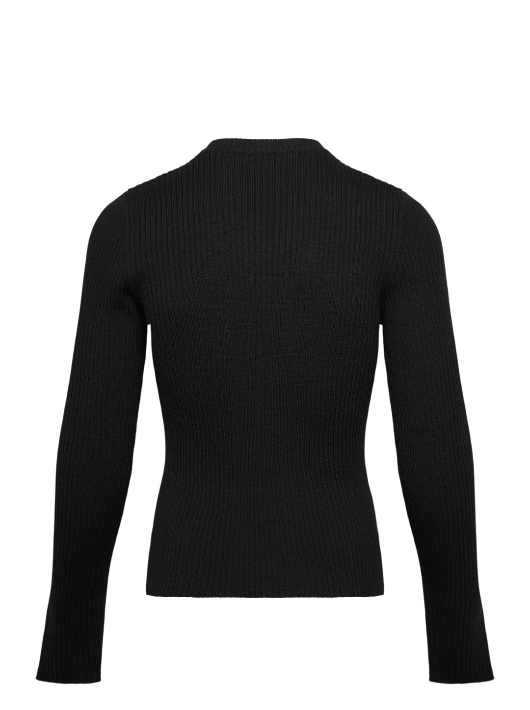 Our Legacy Compact Round Neck ribbed knit sweater in black with mock neck collar and long sleeves, front view on white background - view 2