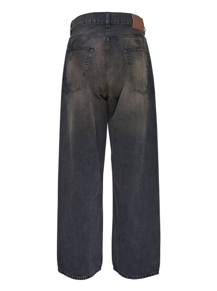 Our Legacy Vast Cut Jeans in washed black denim, featuring a wide-leg silhouette, high rise, copper rivets, and organic cloud-fade wash effect - view 2