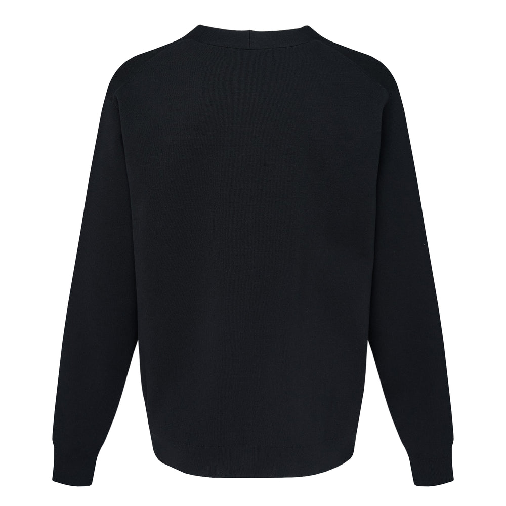 Mihara Yasuhiro black Milan rib knit cardigan with V-neckline, four-button front fastening, ribbed cuffs, and signature branding label at the hem - view 2