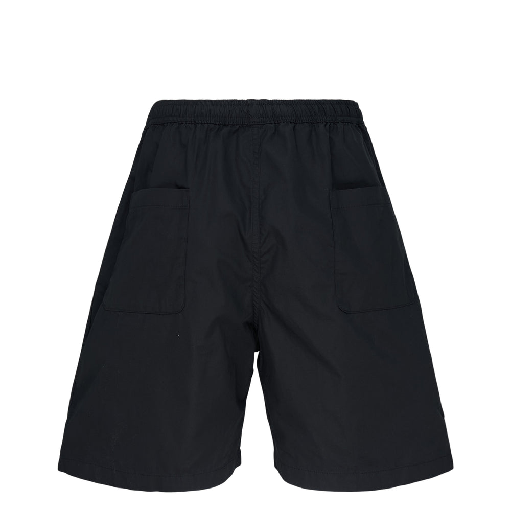 Mihara Yasuhiro Cotton High Density Easy Shorts in black with elasticated waistband and exterior branded label patch - view 2