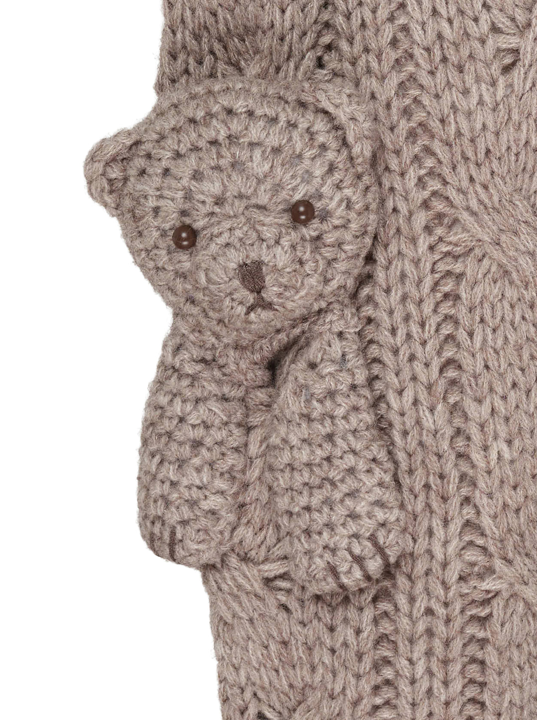 Mihara Yasuhiro Pink House Bears Knit Cardigan in a chunky cable knit with knitted teddy bear appliqués, button front and patch pockets - view 5