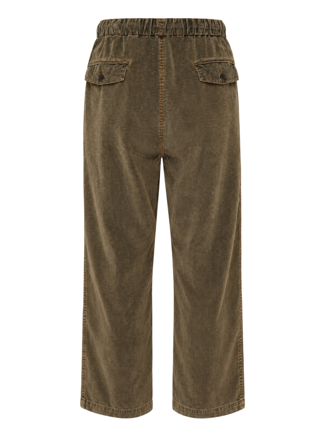 YOKE corduroy pleated easy trousers in washed olive-brown with drawstring elasticated waist and wide straight leg - view 2