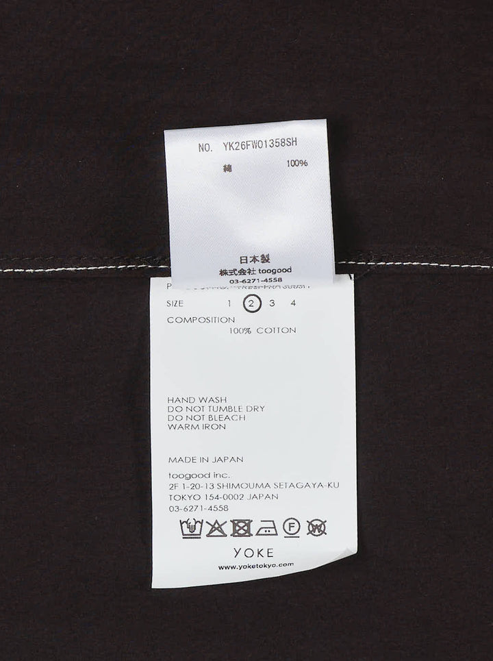 YOKE black long sleeve shirt with white contrast topstitching, camp collar, front button placket and patch chest pocket - view 4