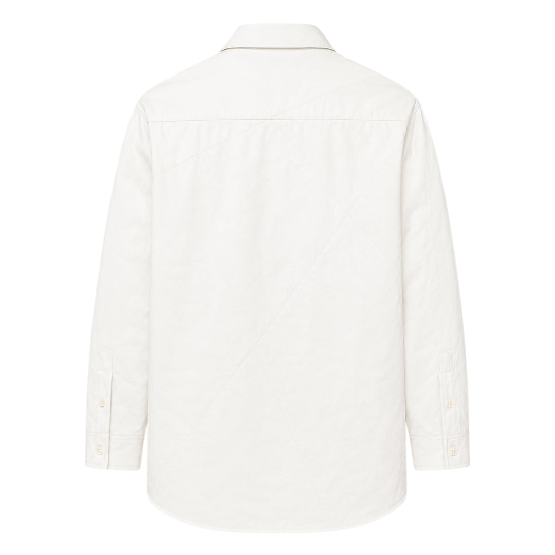 Yohji Yamamoto Padded Triple Collar Blouse in off-white, featuring layered fanned collar leaves, tonal button-front placket, and dual angular chest pocket flaps - view 2