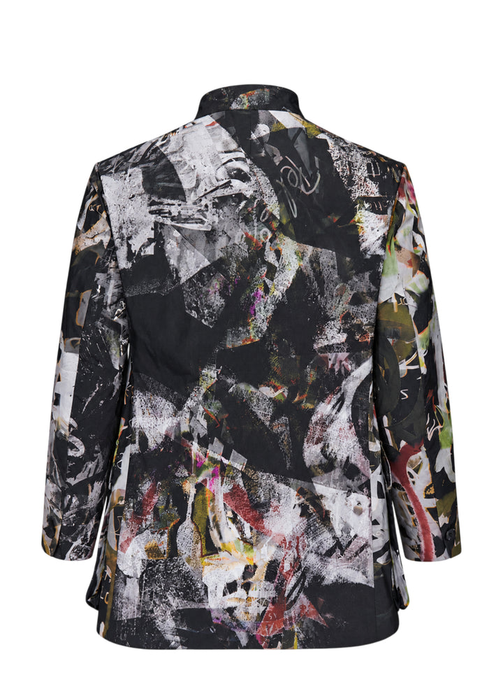 Yohji Yamamoto Graffiti Khaki Jacket with all-over abstract graffiti print, stand collar, button front and four flap pockets - view 2